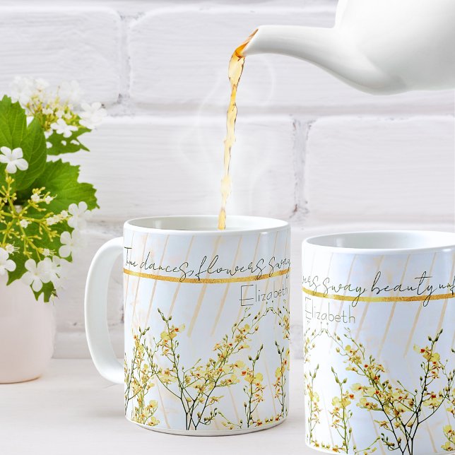 Romantic White Golden And Yellow Flowers Quote Coffee Mug (Creator Uploaded)