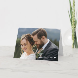 Romantic White Heart Big Photo Wedding Thank You Card