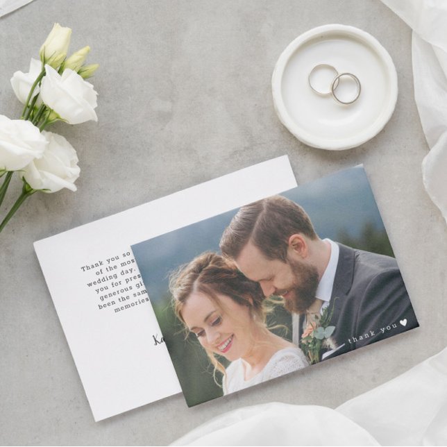 Romantic White Heart Big Photo Wedding Thank You Card (Creator Uploaded)