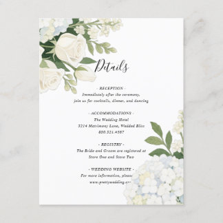 Romantic White Hydrangea Rose Elegant Wedding Enclosure Card