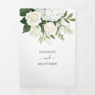 Romantic White Hydrangea Rose Elegant Wedding Tri-Fold Invitation