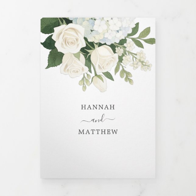 Romantic White Hydrangea Rose Elegant Wedding   Tri-Fold Invitation (Cover)