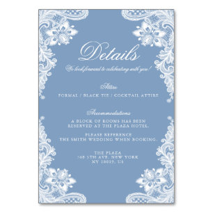 Romantic White Lace And Blue Wedding Detail Cards