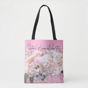Romantic white lace hydrangeas pink roses Aunt Tote Bag
