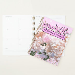 Romantic white lace hydrangeas pink roses #momlife planner