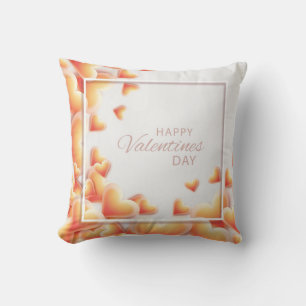 Romantic White n Burnt Orange Heart Valentine Day Cushion