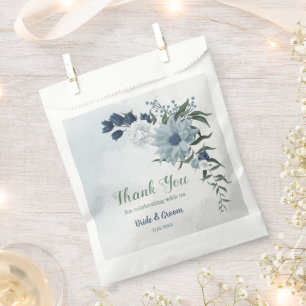 romantic white navy & dusty blue flowers wedding favour bags
