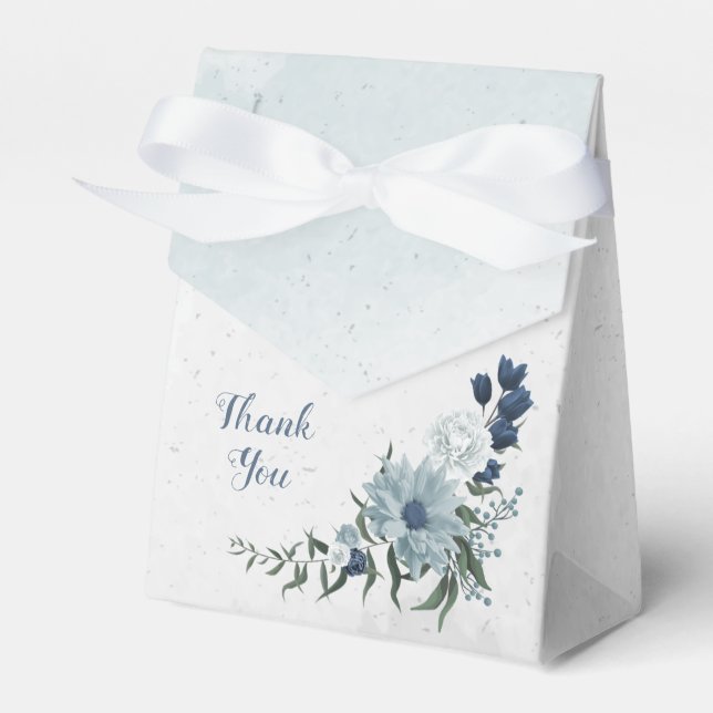 romantic white navy & dusty blue flowers wedding favour box (Front Side)