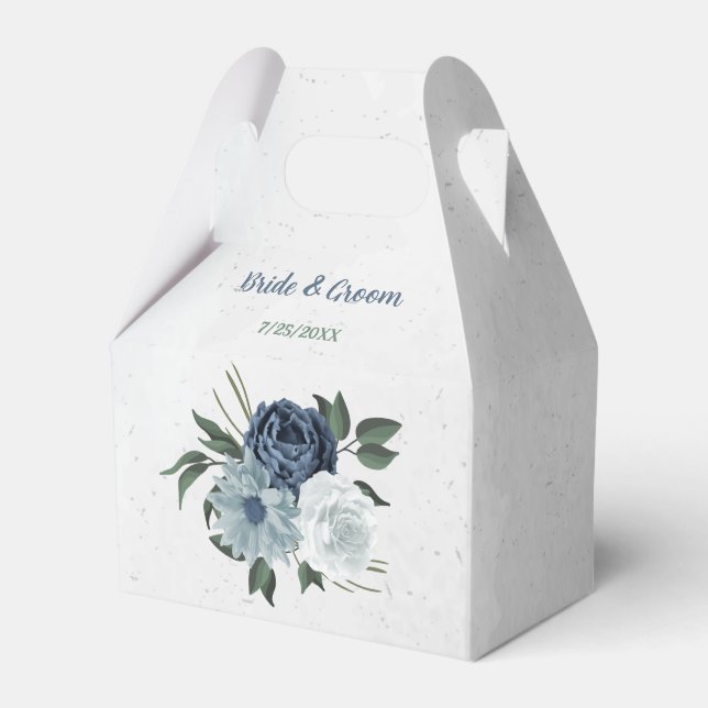 romantic white navy & dusty blue flowers wedding favour box (Front Side)