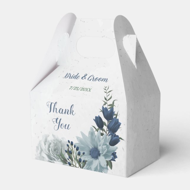 romantic white navy & dusty blue flowers wedding favour box (Front Side)