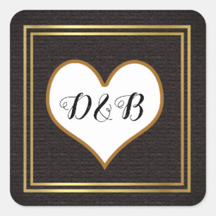 romantic white on black love heart, nice wedding square sticker