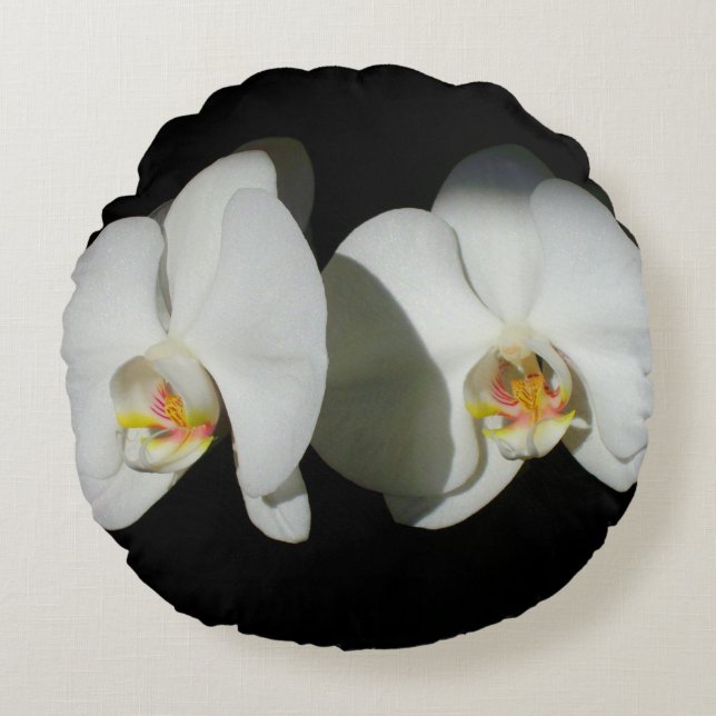 Romantic White Orchids, tropical floral photo Round Cushion (Front)