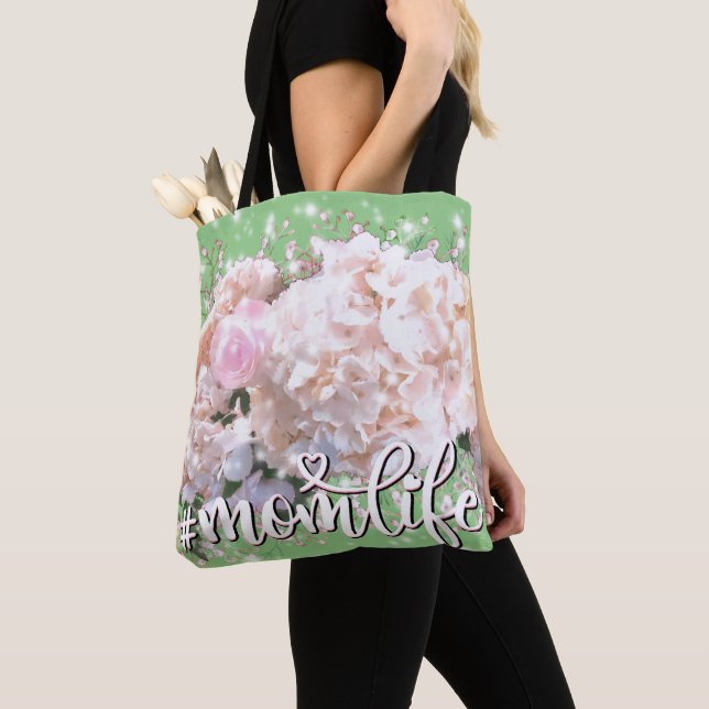 Romantic white pink floral  pink white flowers tote bag (Close Up)