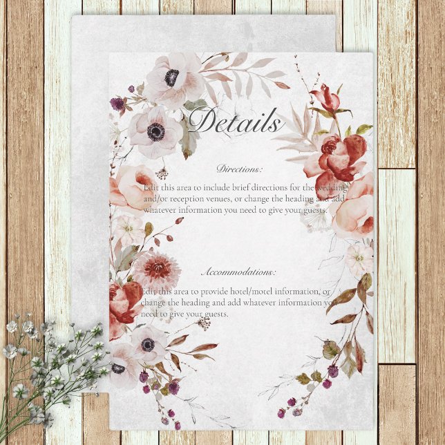 Romantic White Pink Floral Wedding Details Card (Creator Uploaded)