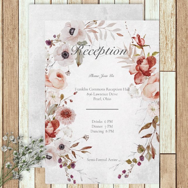 Romantic White Pink Floral Wedding Reception Card (Creator Uploaded)