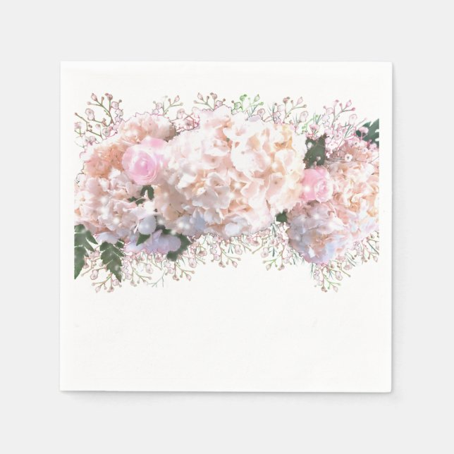 Romantic white pink hydrangeas, pink white flowers napkin (Front)