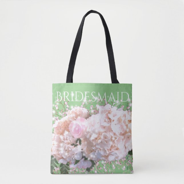 Romantic white pink hydrangeas, pink white flowers tote bag (Front)