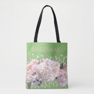 Romantic white pink hydrangeas, pink white flowers tote bag