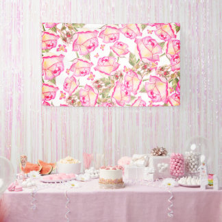 Romantic white pink yellow summer rose floral banner