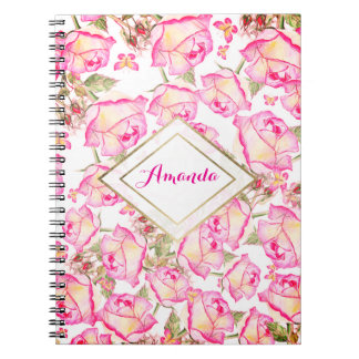 Romantic white pink yellow summer rose floral notebook