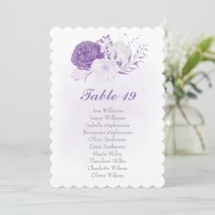 romantic white purple botanical seating chart card