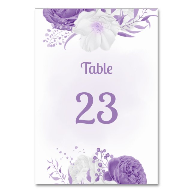 romantic white purple botanical table number (Front)