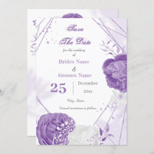 romantic white purple floral geometric save the date