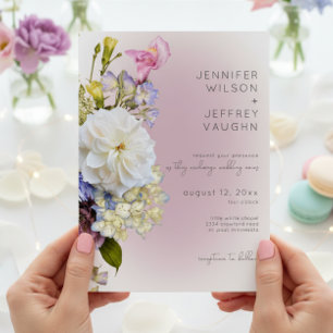 Romantic White & Purple Floral Modern Wedding Invitation