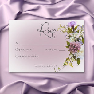 Romantic White & Purple Floral Modern Wedding RSVP Card