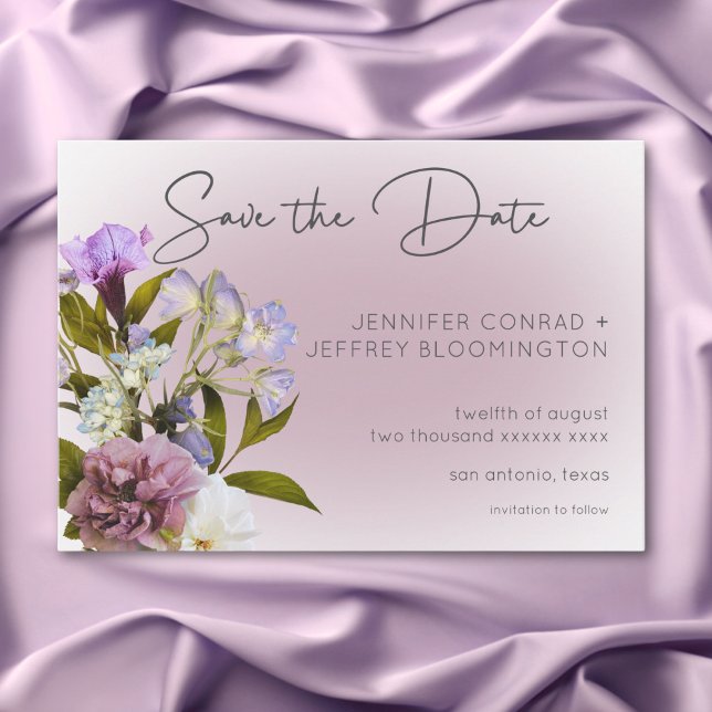 Romantic White & Purple Floral Modern Wedding Save The Date (Romantic White & Purple Floral Modern Wedding Save The Date)