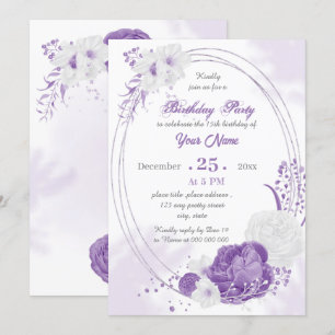 romantic white purple geometric birthday party  invitation