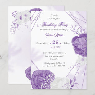 romantic white purple geometric birthday party invitation