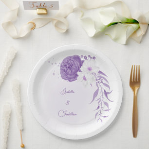 romantic white & purple weddin paper plate