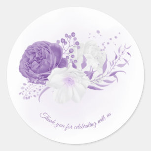romantic white & purple wedding classic round sticker