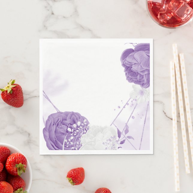 romantic white & purple wedding napkin (Insitu)