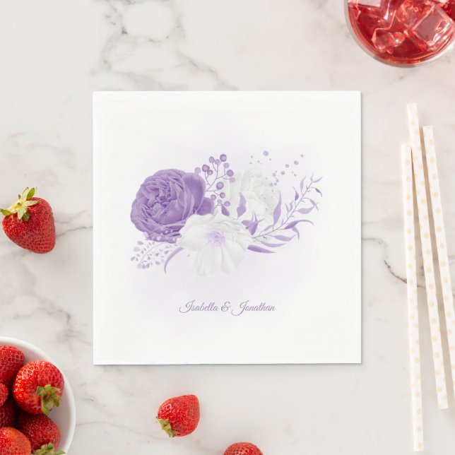 romantic white & purple wedding  napkins (Insitu)