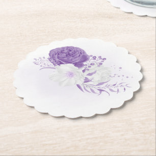 romantic white & purple wedding paper coaster