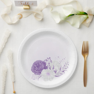 romantic white & purple wedding paper plate
