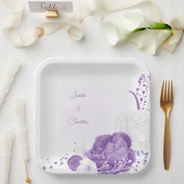 romantic white & purple wedding paper plate (Wedding)