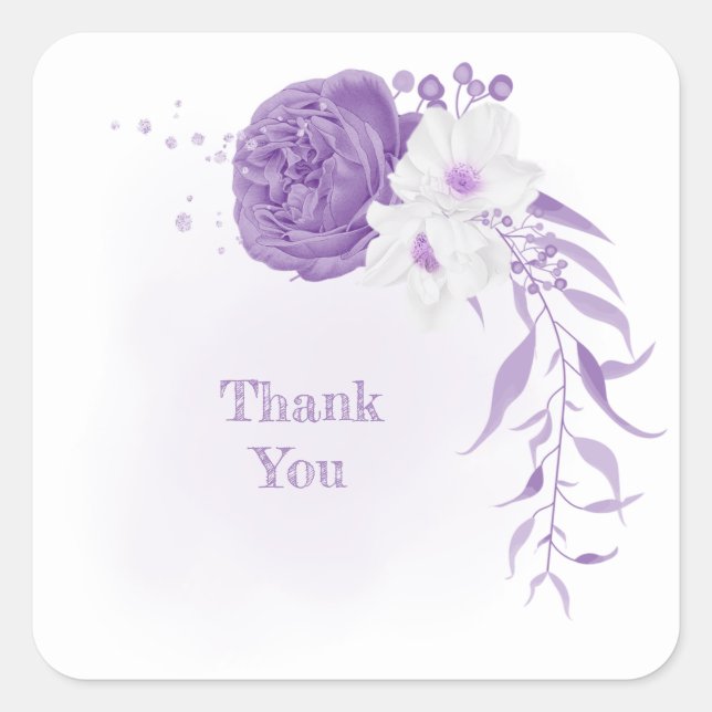 romantic white & purple wedding square sticker (Front)