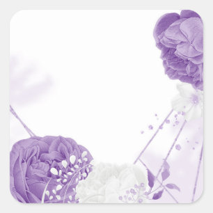romantic white & purple wedding square sticker