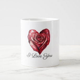 Romantic White Red Rose Heart Love Large Coffee Mug