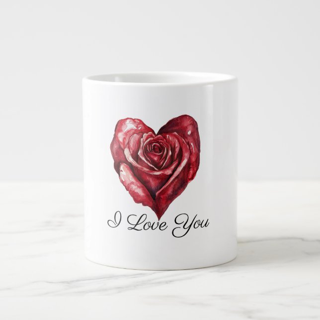 Romantic White Red Rose Heart Love Large Coffee Mug (Front)