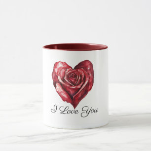 Romantic White Red Rose Heart Love Mug