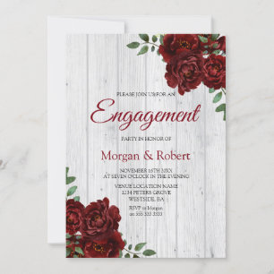 Romantic White Red Roses Engagement Party Invite