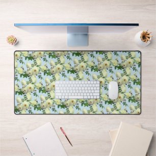 Romantic White Roses Desk Mat