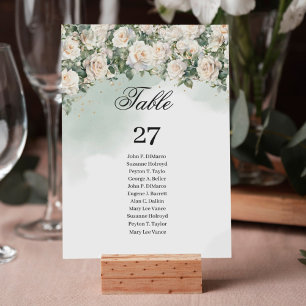 Romantic white roses Eucalyptus Greenery and Gold Table Number