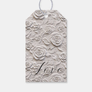 Romantic White Roses Faux Leather Wedding Gift Tags
