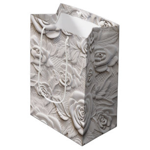 Romantic White Roses Faux Leather Wedding Medium Gift Bag