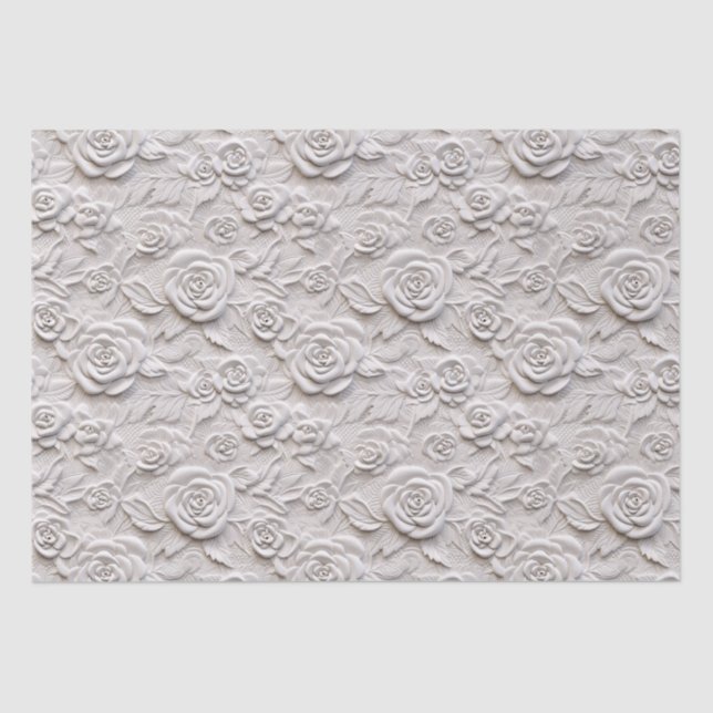 Romantic White Roses Faux Leather Wedding Tissue Paper (Front)